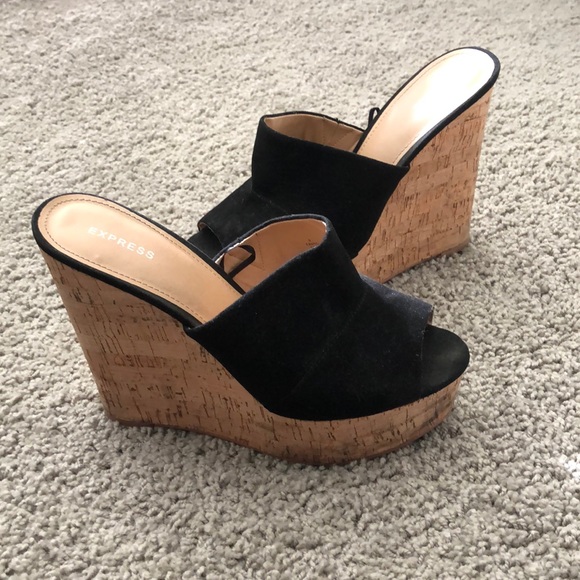 womens black peep toe wedges